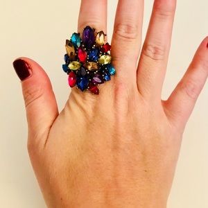 Multicolored jewel statement cocktail ring